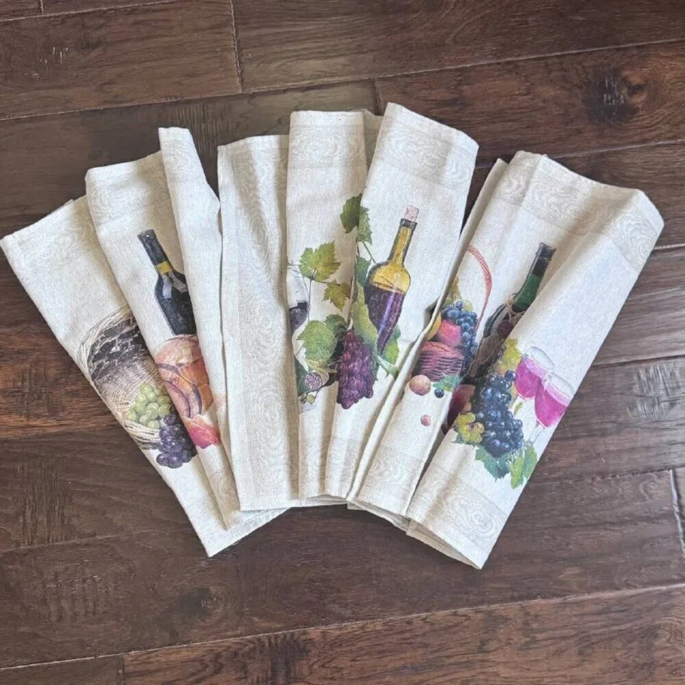 NWOT!  European Linen Kitchen Towel Set of 3 – Harvest & Wine Theme